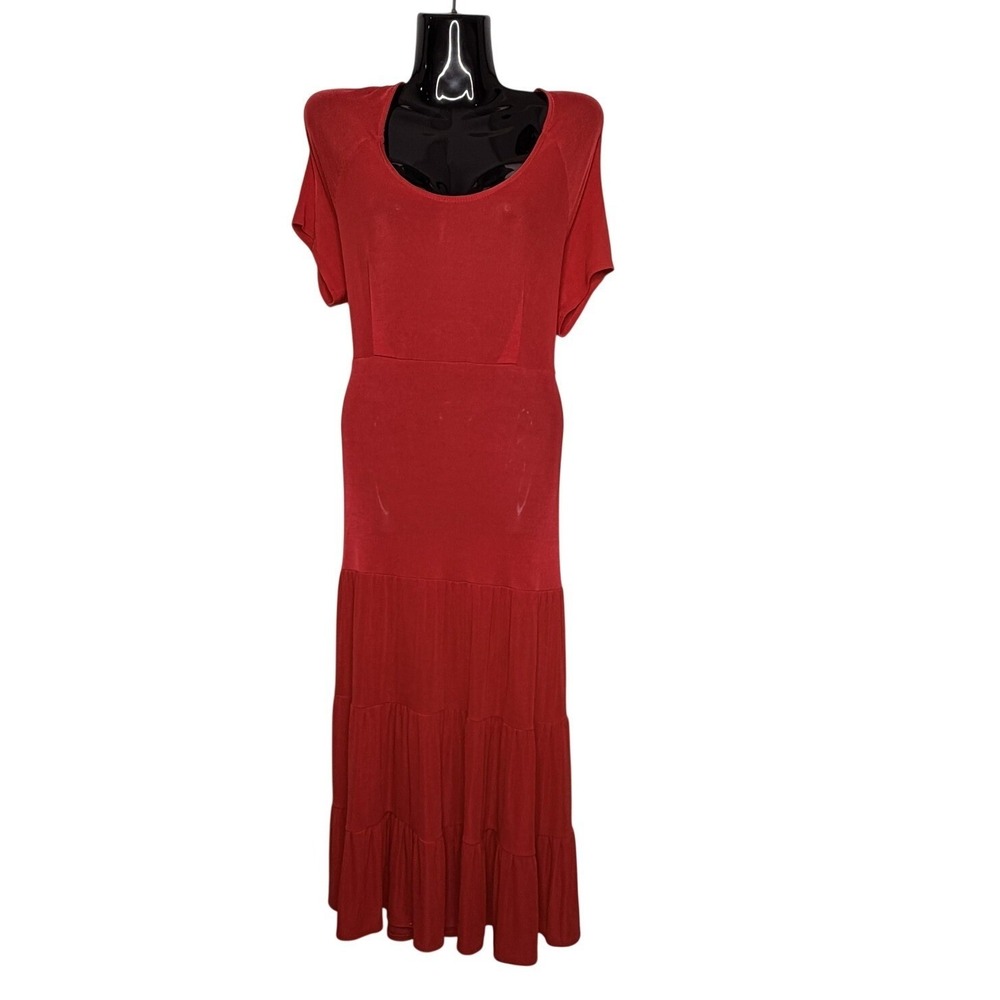 Vintage 90s Slinky Brand Maxi Dress Womens Sz Large Red Scoop Neck USA Fairy